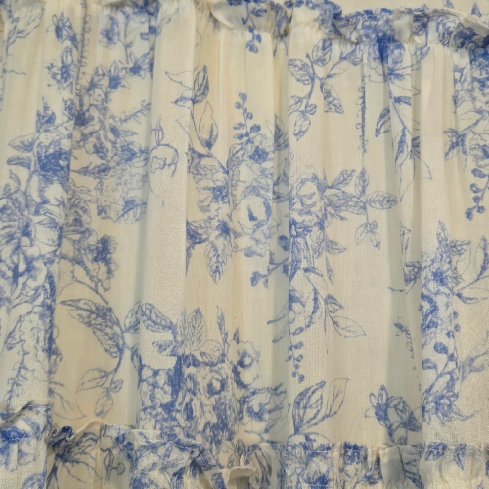 Talmlah Blue Toile Floral Tiered Ruffle Midi Dress L Cottagecore - Picture 10 of 10